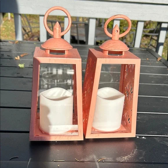 Decorative Rustic 7” Pink Lantern Set - Picture 2 of 4